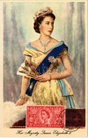 Her Majesty Queen Elizabeth II. Raphael Tuck & Sons. Portrait by Dorothy Wilding  + stamp