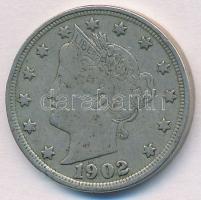 Amerikai Egyesült Államok 1902. 5c Cu-Ni Liberty Nickel T:2,2- USA 1902. 5 Cents Cu-Ni Liberty Nickel C:XF,VF Krause KM#112