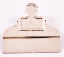 Ezüst(Ag) iratcsipesz, fém rugóval, jelzett, 8,6×9 cm, bruttó: 74 g