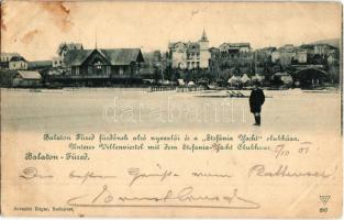 1901 Balatonfüred-fürdő, Alsó nyaralók és Stefánia Yacht clubháza télen, úr a befagyott Balaton jegén (fl)