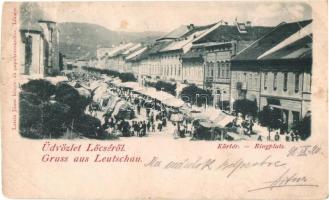 1898 Lőcse, Levoca; Körtér, piaci árusok, üzletek. Kiadja Latzin János / Ringplatz / square, market vendors, shops (vágott / cut)