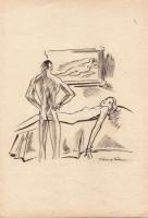 Toncz Tibor (1905-1979) szignált grafika; tus, papír 21x30cm