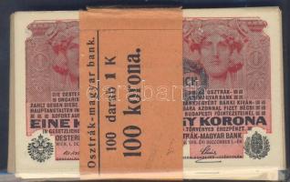 1916. 1K fekete "Deutschösterreich" fny-sal 100db! eredeti, kétnyelvű bankszalaggal, benne...