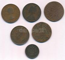 6db-os vegyes külföldi réz- és bronzpénz tétel, közte Ausztrália, Ausztria, Brit-India, Jemen T:2,2-...