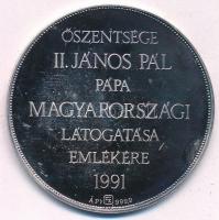 Fülöp Zoltán (1951-) 1991. Őszentsége II. János Pál pápa magyarországi látogatása emlékére Ag emlékérem tokban (15,88g/0.999/42,5mm) T:PP patina
