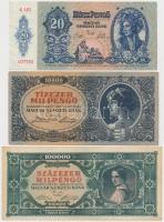 6db-os vegyes magyar korona, pengő és forint bankjegy tétel, közte 1916. 1K zöld, vízszintes "D...