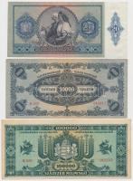 6db-os vegyes magyar korona, pengő és forint bankjegy tétel, közte 1916. 1K zöld, vízszintes "D...