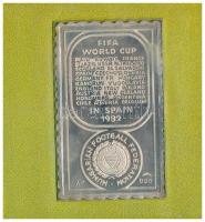 1982. Spanyolországi Labdarúgó Világbajnokság 1982 jelzett Ag bélyegérem eredeti ÁPV tokban (~4,6g/0.925/37x23mm) T:1 (eredetileg PP) kis patina