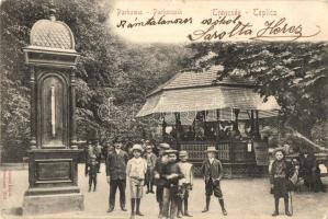 1903 Trencsénteplic, Trencianske Teplice; Parkmusik / Parkzene, zenepavilon zenekarral. Kiadja Gansel Lipót 352. / park, music pavilion with musicians (szakadás / tear)