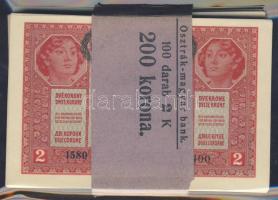 1907. 2K fekete "Deutschösterreich" fny-sal, eredeti kétnyelvű bankszalaggal, benne lemezh...