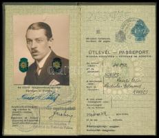 1938 Fényképes magyar útlevél gépészmérnök részére, német bejegyzésekkel