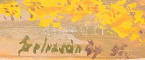 Szelezsán György (?-? ): Folyópart. Vegyes technika, karton, paszpartuban, 31x21 cm