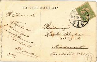 1907 Szolnok, Gorove utca, Monszpart Ferencz kereskedése a Fekete Medvéhez, Levoczky és Fuchs Manó ü...