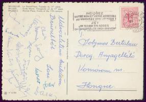 1962 a Dorogi Bányászok aláírásai levelezőlapon (Oláh, Láng, Lakat, stb.)