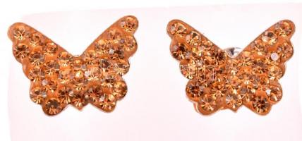 Ezüst(Ag) pillangós fülbevalópár, strasszokkal kirakva, jelzett, 1×0,8 cm, bruttó: 0,8 g
