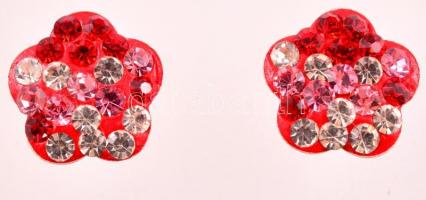 Ezüst(Ag) strasszokkal kirakott virágos fülbevalópár, jelzett, d: 1 cm, bruttó: 0,8 g