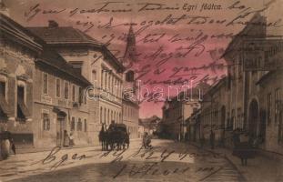 1913 Eger, Fő utca, Trieb József, Ehrlich Gyula üzlete, Graf Rudolf fényképészeti műterme. Kiadja a Baross nyomda (EK)
