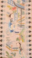 2 db régi hímzett japán falikép üvegezett keretben 42x43 cs , 19x65 cm