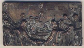 cca 1880. Sakkozókat ábrázoló szögletes vastag Br plakett T:2
