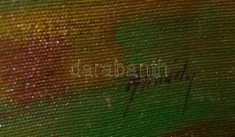 Almády István: Falusi idill. Olaj, vászon, jelzett.  67x120 cm Fa keretben