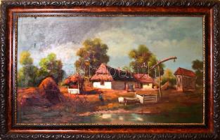 Almády István: Falusi idill. Olaj, vászon, jelzett.  67x120 cm Fa keretben