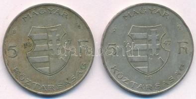 1947. 5Ft Ag "Kossuth" (2x) T:2- kis ph