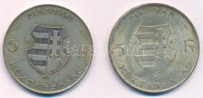 1947. 5Ft Ag "Kossuth" (2x) T:2- ph