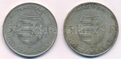 1947. 5Ft Ag "Kossuth" (2x) T:2-,3 patina