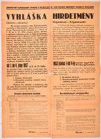 1953 a kassai Egységes Nemzeti Tanács hirdetménye pénzbeváltásról, szlovák és magyar nyelven, 83,5×61 cm