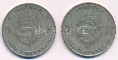1947. 5Ft Ag "Kossuth" (2x) T:3 patina, ph
