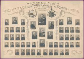1933 M. Kir. Zrínyi Miklós Reáliskola Nevelőintézet Végzett Növendékei tablófotó nevesített portrékkal, 19,5×28 cm