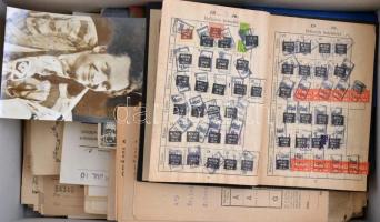 Vegyes okmány tétel, igazolványok, levelek, stb., érdekes, átnézésre érdemes anyag, egy cipősdobozny...