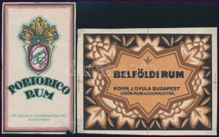 Belföldi Rum és Portorico Rum italcímke, 2 db