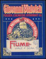 Giovanni Malvich Fűszer-, Csemege-, Gyarmat- és Kávé Nagybani Szállítási Vállalata Fiume címke