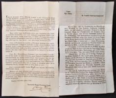 1852 a Torontáli Maros Társulat 2 db nyomtatott meghívója folyószabályozással kapcsolatos közgyűlés tárgyában, magyar illetve német nyelven