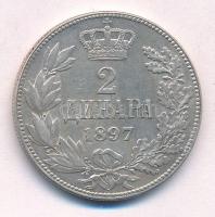 Szerbia 1897. 2D Ag "I. Sándor" T:2 
Serbia 1897. 2 Dinara Ag "Alexander I" C:X...
