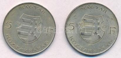 1947. 5Ft Ag "Kossuth" (2x) T:2- ph