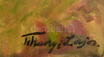 Tihanyi jelzéssel: Aktok a vízparton. Olaj, vászon-farost, 67×80 cm