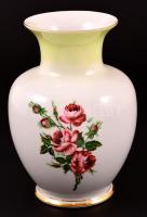 Hollóházi rózsás váza, matricás, jelzett, apró kopásokkal, m: 17,5 cm