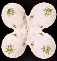 Herendi csipkebogyó mintás négyes kínáló, kézzel festett, jelzett, hibátlan, 35,5×35,5 cm, m:11 cm