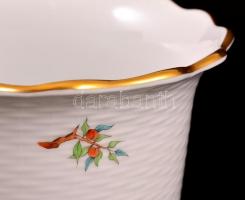 Herendi csipkebogyó mintás kaspó, kézzel festett, jelzett, hibátlan, m:13 cm, d:19 cm