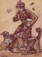 Márton Lajos (1891-1953): Cserkész; szignált vegyes technika, papír 30x21cm (kis szakadás)