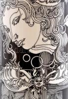 Hollóházi Szász Endre által tervezett mintával díszített váza, jelzett, matricás, kopás nyomokkal,  ...