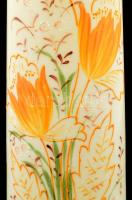 cca 1910 Fújt tejüveg váza, részben kézzel festett, kis karcolásokkal, csorba és jelzés nélkül, m: 3...