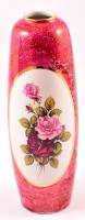Hollóházi rózsás márvány váza, matricás, jelzett, hibátlan, m: 25,5 cm