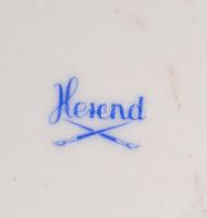 Herendi csipkebogyó mintás füles tálka, kézzel festett, jelzett, apró kopás nyomokkal, 14×11 cm