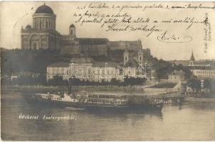 1904 Esztergom, Bazilika, Budapest oldalkerekes személyszállító gőzhajó. Kiadja Stromf Ignác