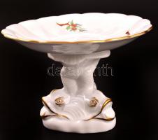 Herendi csipkebogyó mintás halas kínáló, kézzel festett, jelzett, apró kopás nyomokkal, m:10 cm, d:1...