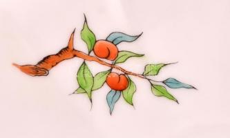 Herendi csipkebogyó mintás halas kínáló, kézzel festett, jelzett, apró kopás nyomokkal, m:10 cm, d:1...