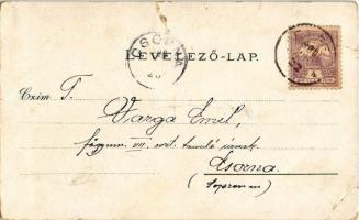 1900 Győr, Hajóhíd a Dunán, Rába folyó a Püspökvár alatt, Frigyes laktanya, Szentháromság szobor. Ki...